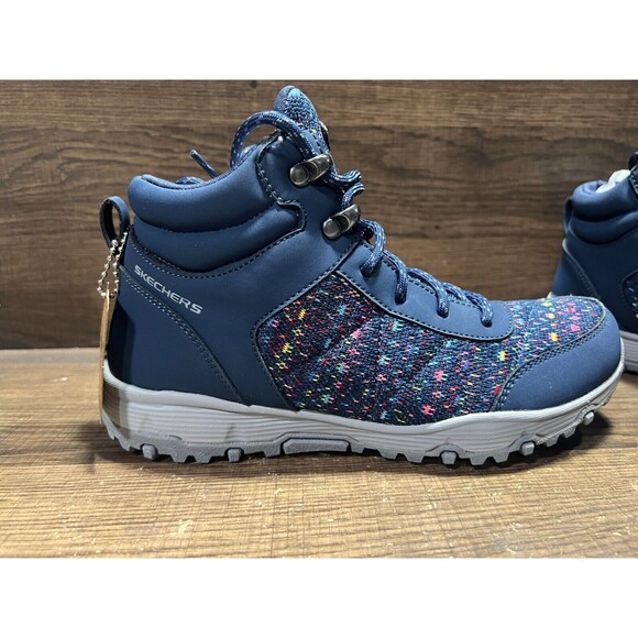 Skechers Seager Knit Lace-Up Water Repellent Hiker Boots Art Beat Navy 5.5M New - Picture 6 of 9